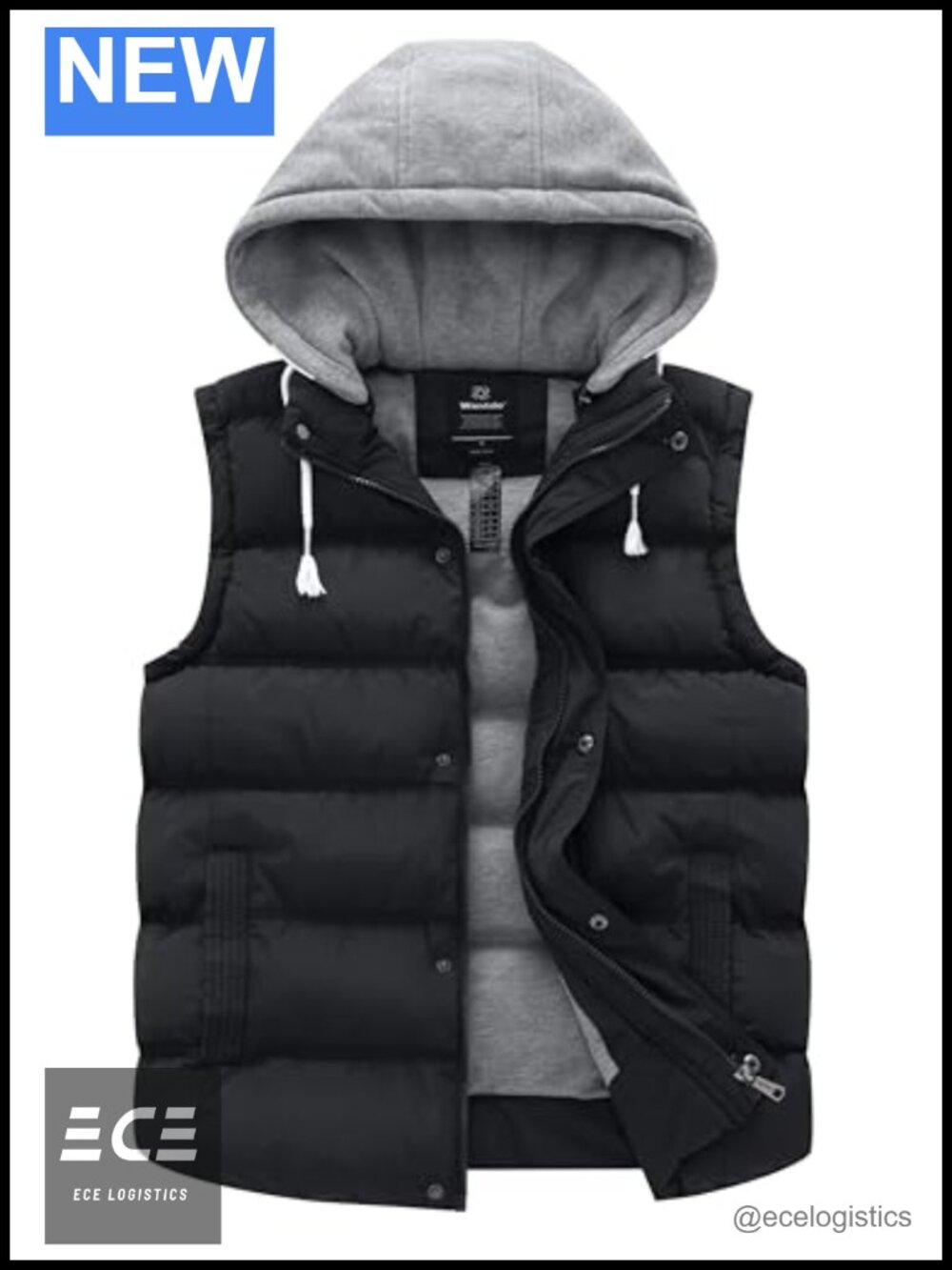 Quilted Puffer Vest with Removable Hood Sleeveless Warm Winter Outerwear